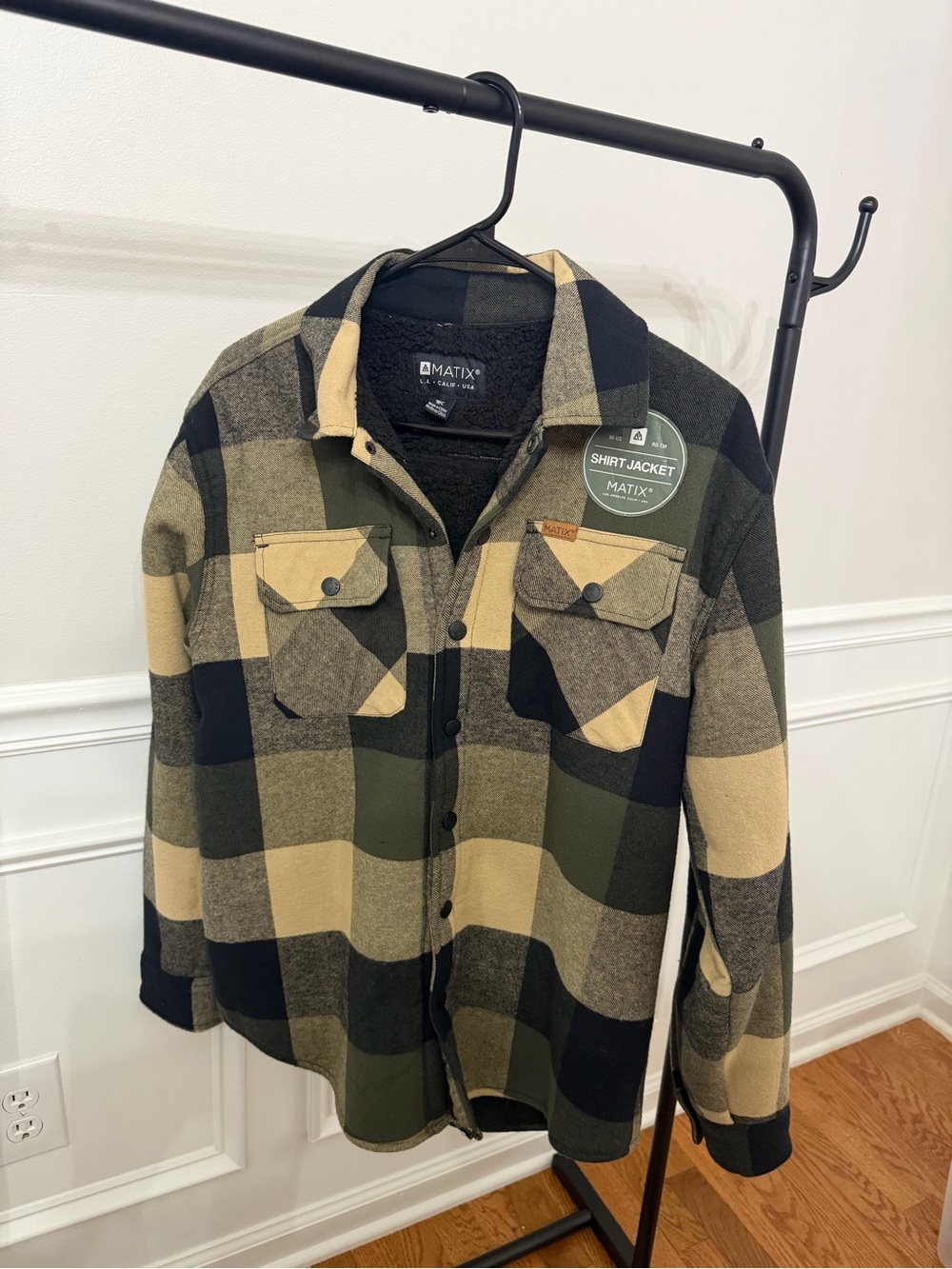 Matix Olive Black, Green, and Tan Plaid Lightweight Shirt Jacket